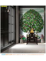 บริการ ติดตั้งวอลเปเปอร์ห้องพระ ลายไทยลิขสิทธิ์ภาพต้นโพธิ์ใบสีเขียว งามสง่า ทรงคุณค่า