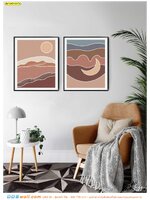 พิมพ์วอลเปเปอร์ ติดผนังตกแต่งมุมนั่งเล่น ภาพใส่กรอบ ทะเลทรายตะวันออกกลาง ลายเส้นเเละสี ดูเป็นศิลปะเเบบโมเดิร์น