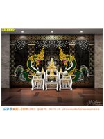 วอลเปเปอร์สั่งพิมพ์ ราคาถูก ภาพมงคลแต่งห้องพระ กรุผนังลายไทยพญานาคพื้นสีดำ โดดเด่น สะดุดตา สไตล์ลอฟท์