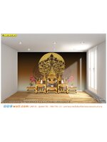 วอลเปเปอร์ฉากหลังหิ้งพระ ห้องพระขนาดเล็ก ลายไทยลิขสิทธิ์ต้นโพธิ์กับพระจันทร์เต็มดวง พื้นหลังสีน้ำตาล สุภาพ ผ่อนคลาย สบายใจ