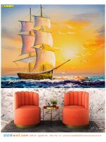 พิมพ์ ภาพศิลปะ ผ้าCanvasเต็มผนัง ตกแต่งมุมนั่งเล่น ลายเรือสำเภาวาดสีน้ำ ใช้เวลาติดตั้งเร็ว ทำให้ห้องออกมาสวยทันที