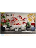 Print wallpaper แต่งผนังห้องรับแขก ภาพปลาคาร์ฟขนาดใหญ่เต็มพื้นที่ ดูเด่นสีสันสดใส เหมือนจริง