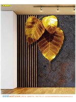 พิมพ์ภาพติดผนังห้อง ตกแต่งลายใบโพธิ์ทองแต่งข้างไม้ระแนงพื้นหลังสีสนิมสวยๆ แต่งบ้านสไตล์ไทย สวยงาม เลอค่า