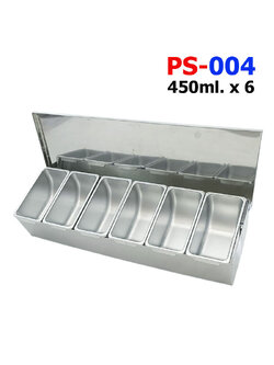 ชุดถาดเครื่องปรุงยาว 6ช่อง สแตนเลส 304 รุ่น PS004