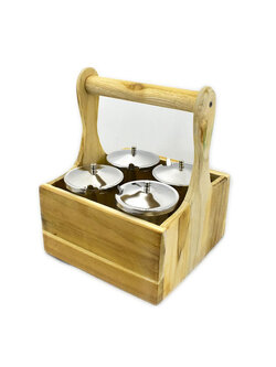 ชุดเครื่องปรุงแก้วตะกร้าไม้(แก้ว+ช้อน+ตะกร้า)