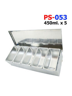 ชุดถาดเครื่องปรุงยาว 5ช่อง สแตนเลส 304 รุ่น PS053