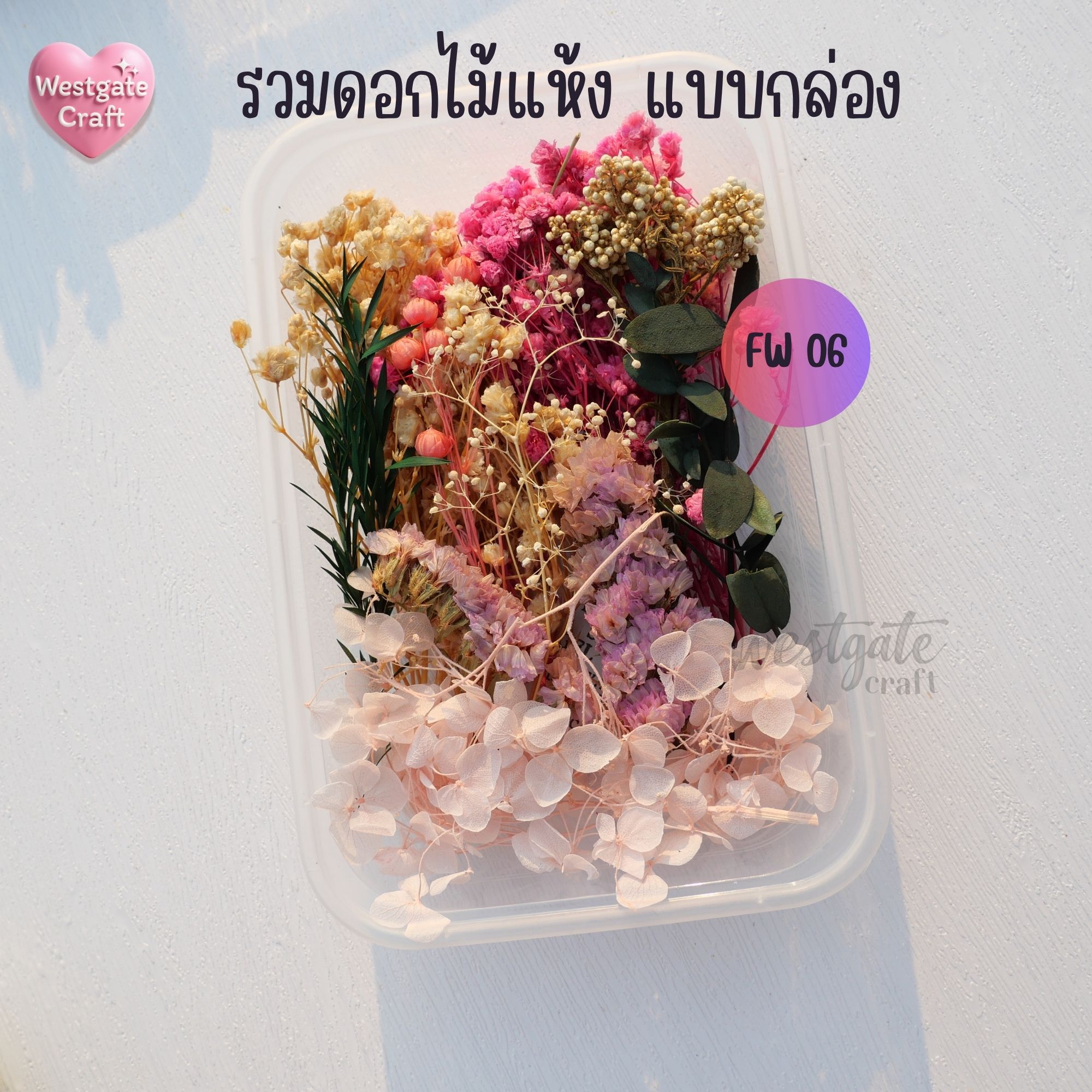 รวมดอกไม้แห้ง แบบกล่อง คละขนาด FW 01-09 , ดอกไม้แห้งจริง