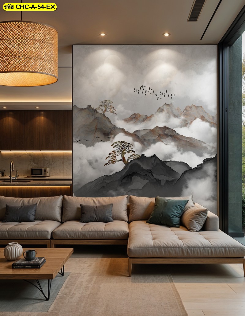 วอลเปเปอร์สั่งผลิต ภาพภูเขาสีหมอกขาวดำ นำเสนอ ความสงบและความลึกลับในพื้นที่พักผ่อน