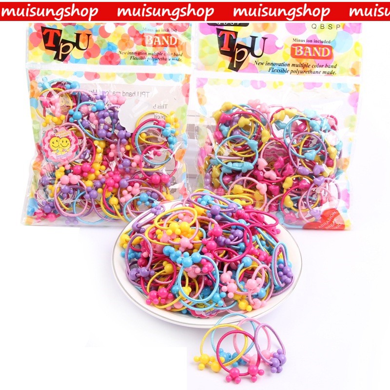 muisungshop (50 เส้น) ยางมัดผมเกาหลี ที่รัดผม ยางรัดผม ยางมัดผม เครื่องประดับรัดผม สไตล์เกาหลีน่ารักๆ ขนาด 3ซม.
