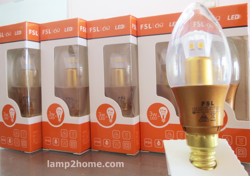 หลอดจำปา LED 3w ขั้ว E14 แสงเหลือง (หลอดโคมไฟระย้า)