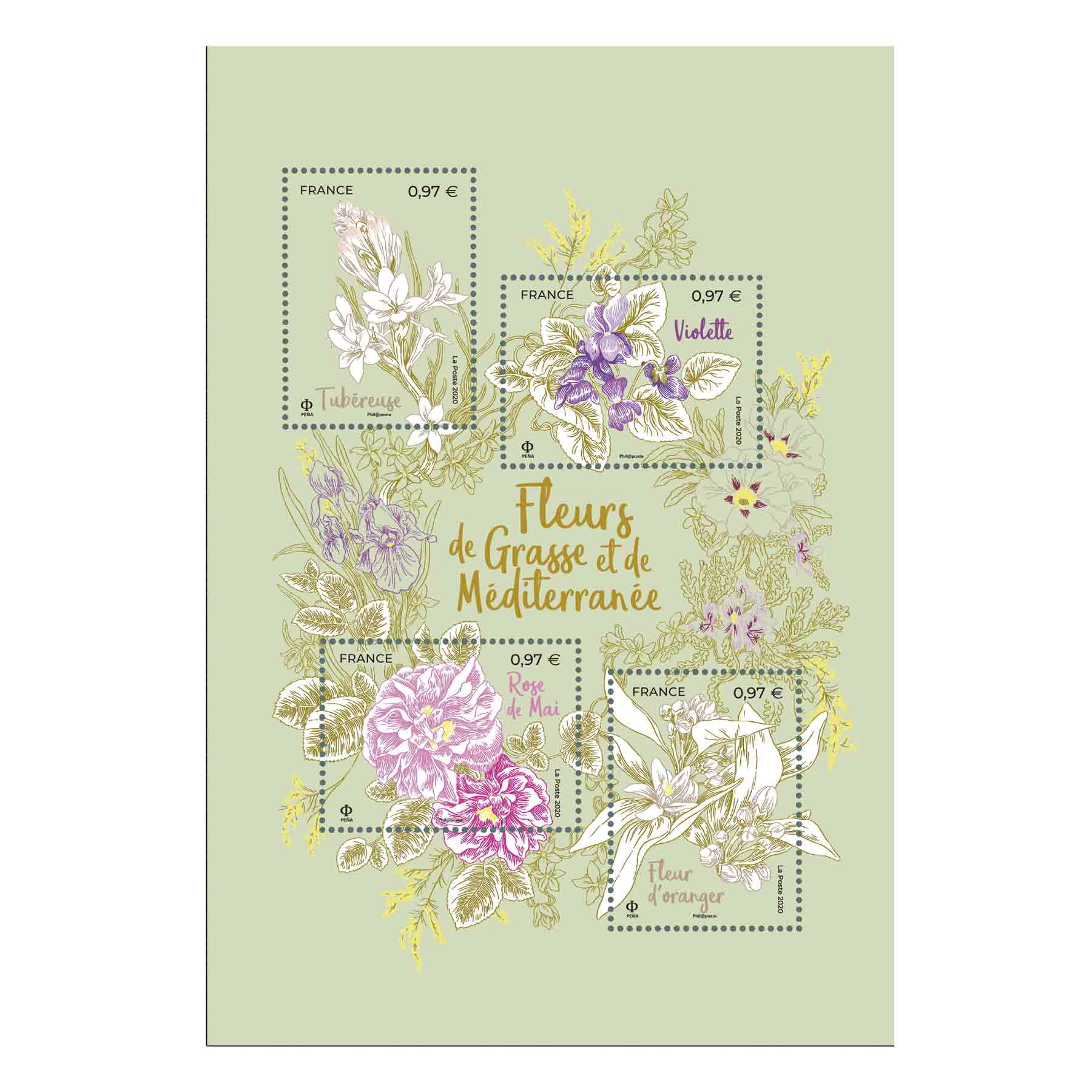 ชีทแสตมป์ฝรั่งเศส ดอกไม้ France Stamp 2020 Flower S/S