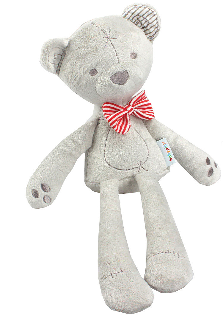 MUISUINGSHOP 🐻 ตุ๊กตาหมีเน่า Bedtime Bear โบว์แดง โบว์เทา ขนาด 42 ซม. (ความยาววัดถึงปลายหู) ลดเหลือ 119 บาท โดย muisungshop