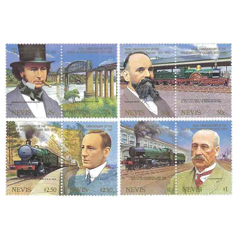 Nevis Stamp, Important People, Train, Locomotive, Bridge, Transportation