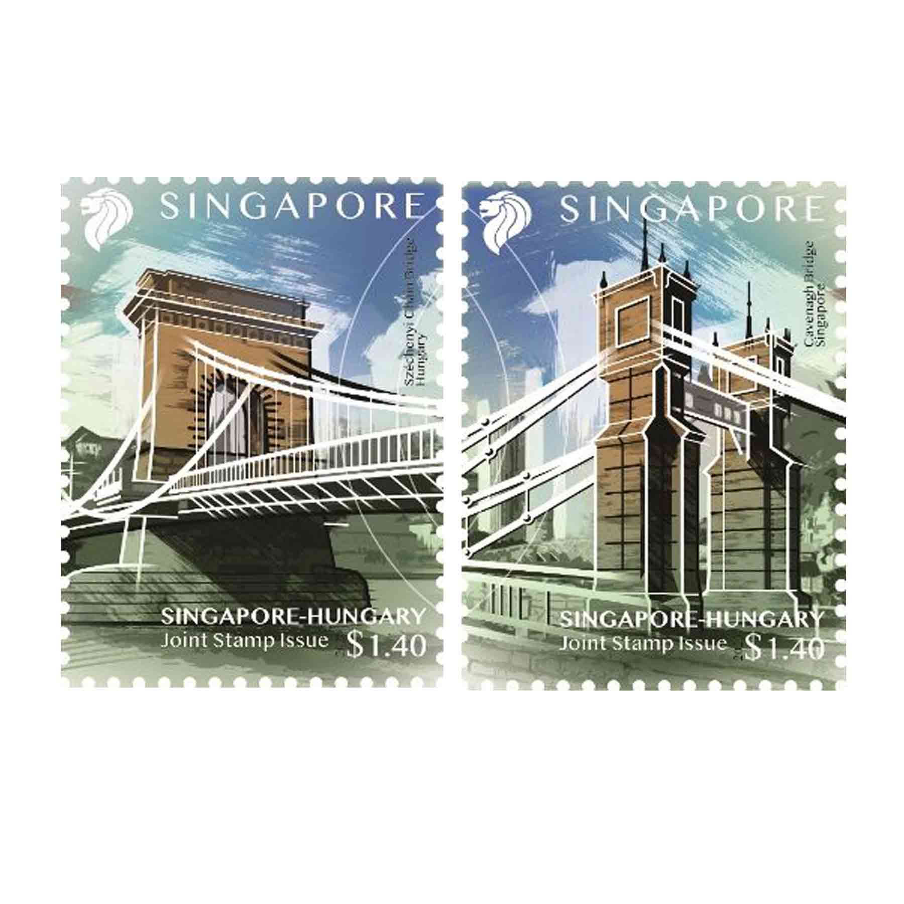 Singapore Stamp, 2020 Singapore - Hungary Bridges แสตมป์ที่ระลึก 50 ปี ความสัมพันธ์ทางการฑูตสิงคโปร์ -ฮังการี