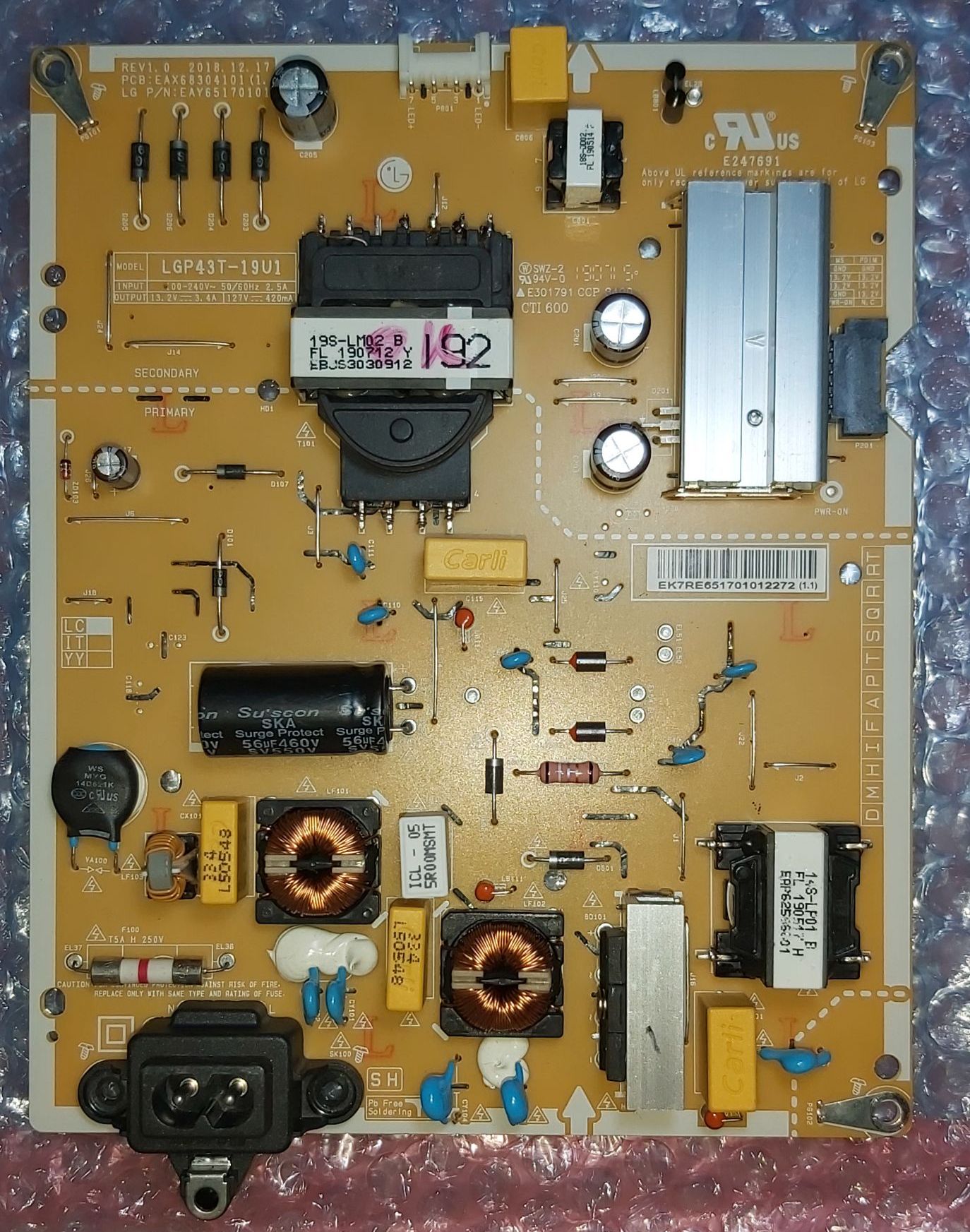บอร์ด Power supply TV LG 43UM,UN EAX68304101 (1.7)