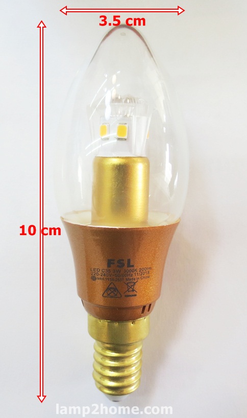 หลอดจำปา LED 3w ขั้ว E14 แสงเหลือง (หลอดโคมไฟระย้า)