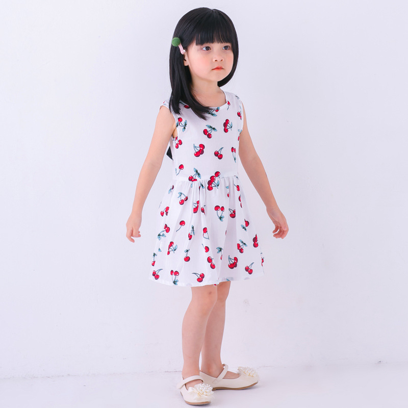 MUISUNGSHOP 🍒 เดรสเด็กลายเชอร์รี่ ลายดอกไม้ มินิเดรส เดรสเด็กผู้หญิง 🍒