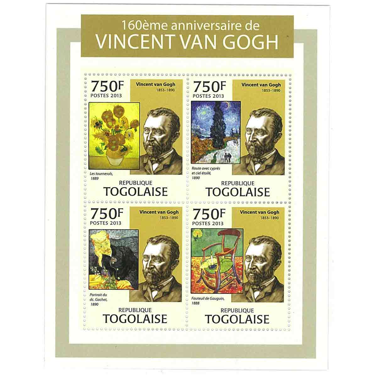 Togo Stamp, 2013 160th Anniversary of Vincent Van Gogh, Art, Painting, Famous Painter