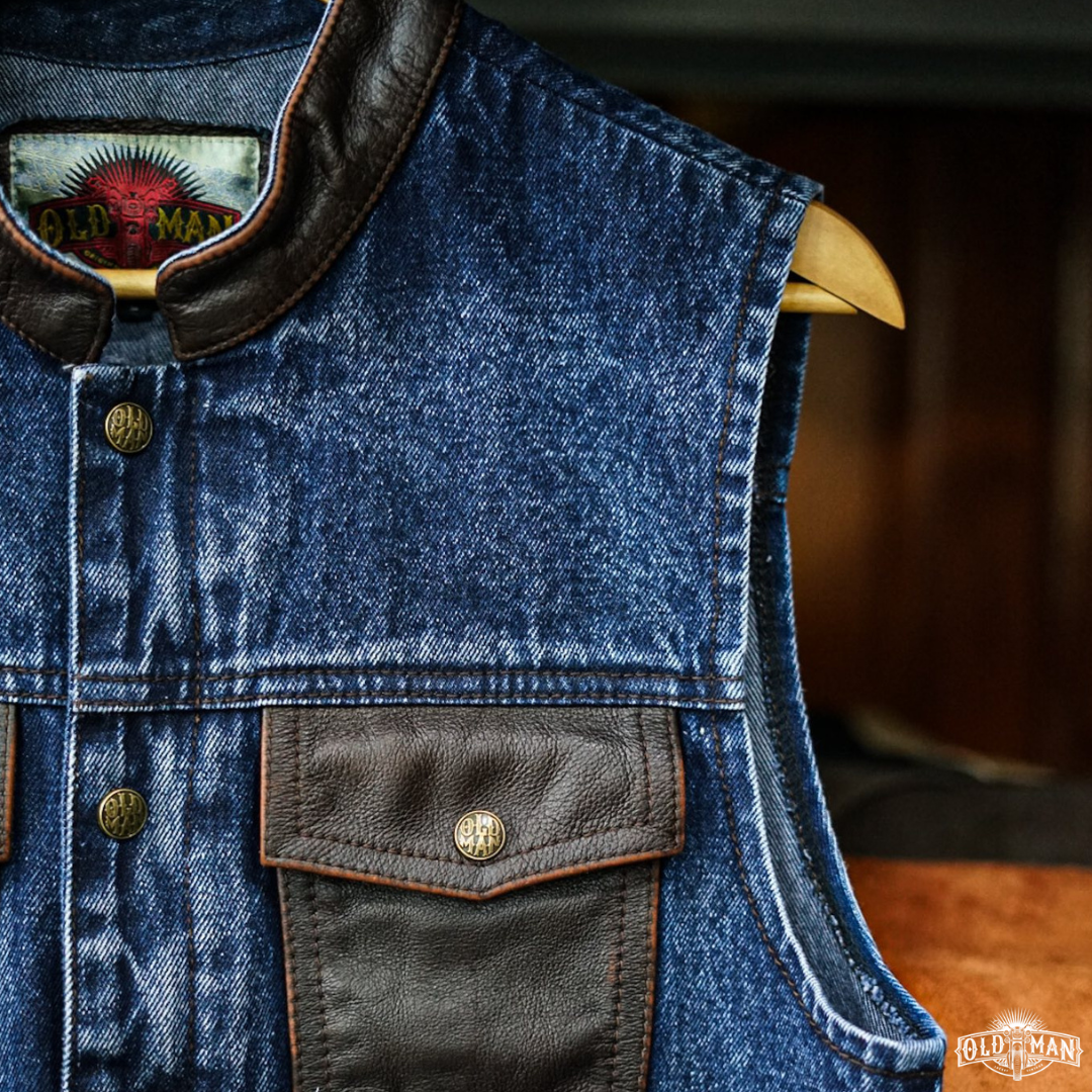 OLDMAN Vest 2101 หนังวัว Full Grain+ผ้ายีนส์