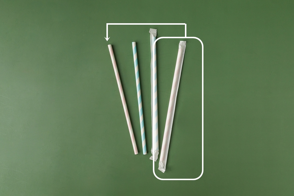 SKY [กล่อง 50ชิ้น] สีชมพูริ้วขาว หลอดเยื่อกระดาษธรรมชาติ - ห่อซองกระดาษแยกชิ้น