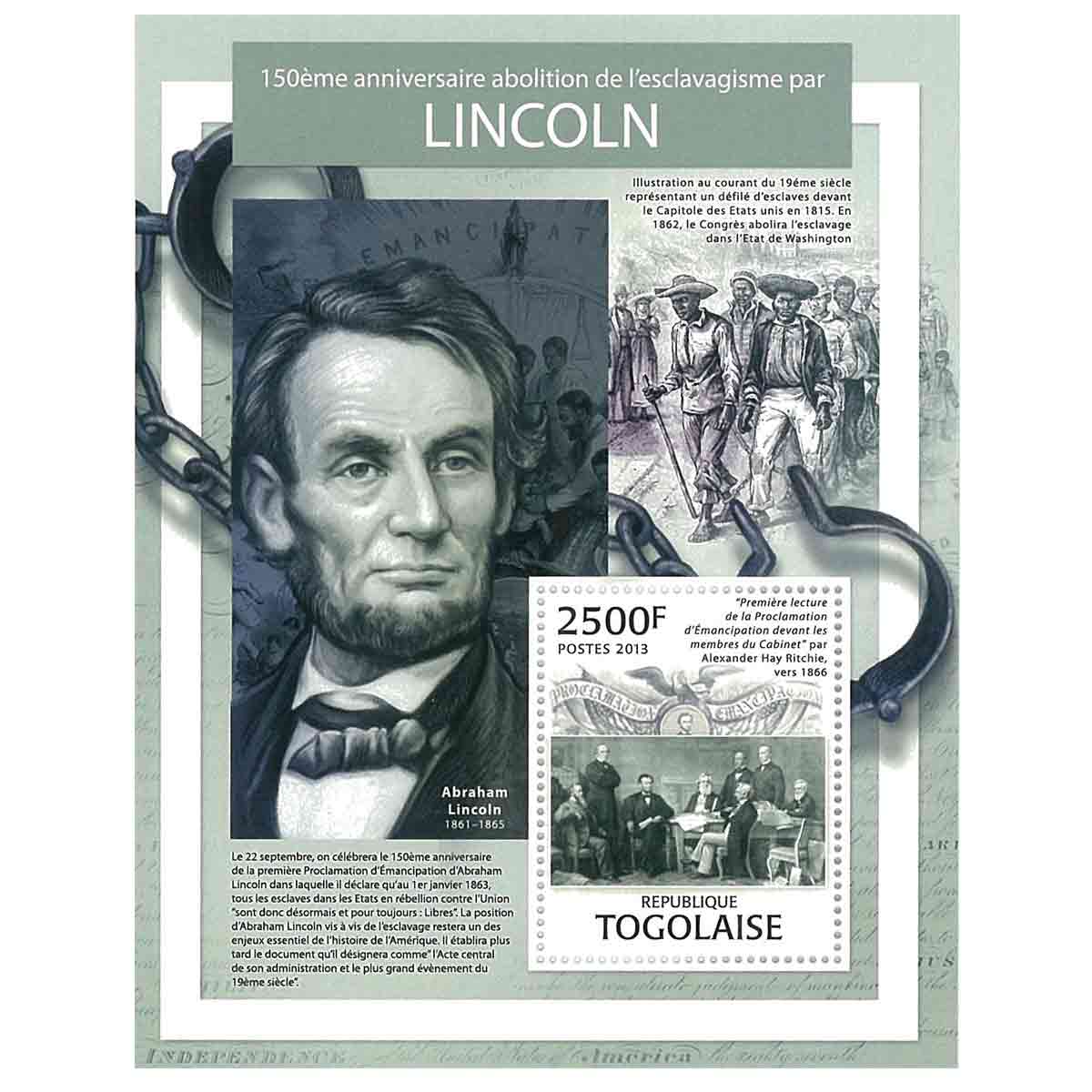 Togo Stamp, 2013 Lincoln, USA President, Important People S/S