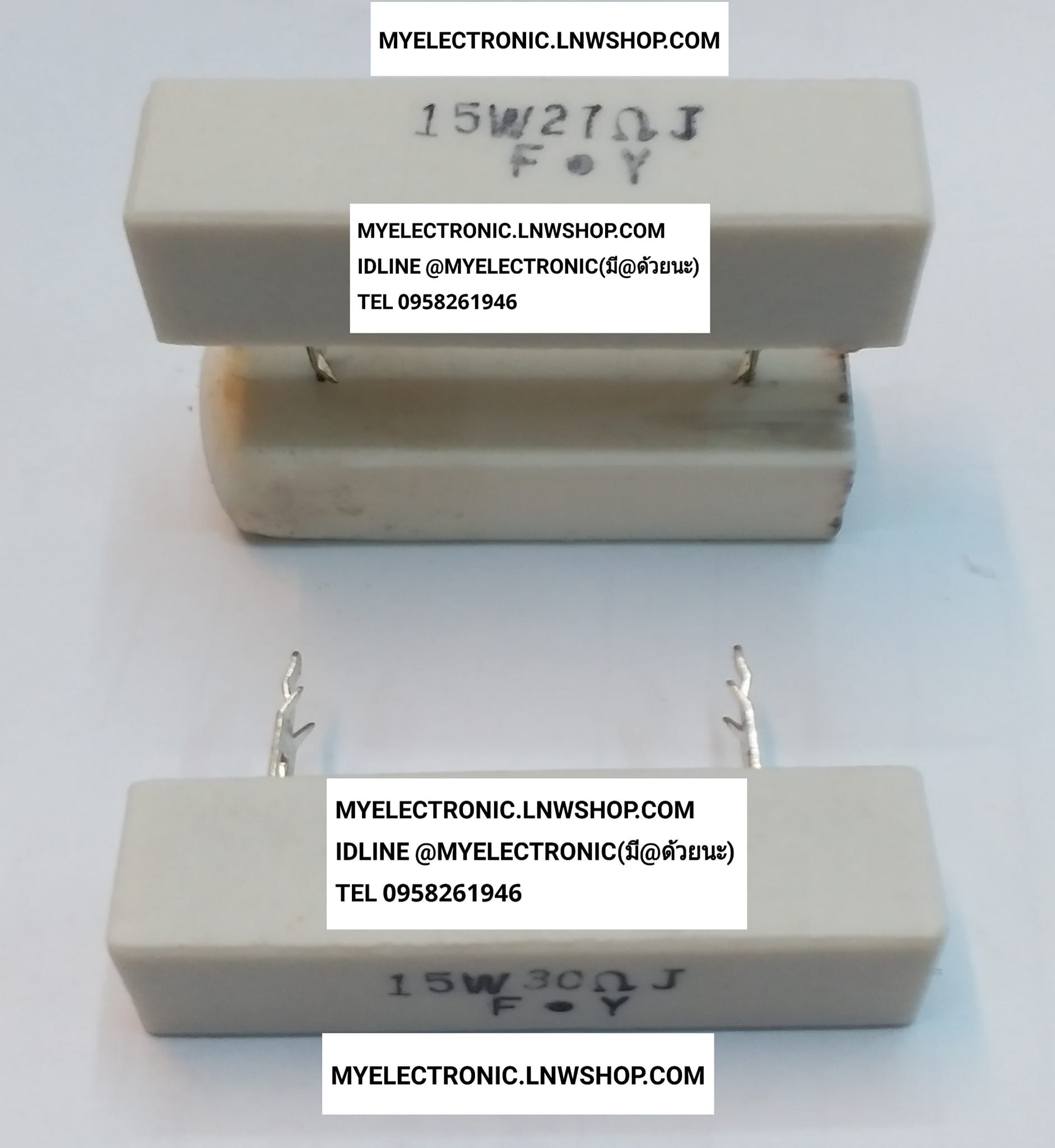 ขาย 27โอห์ม15วัตต์ 15W27R J 27โอห์ม15W 27OHM15W 27 OHM 15WATT ยี่สิบเจ็ดโอห์ม สิบห้าวัตต์ ตัวต้านทาน กระเบื้อง เซรามิค 27R15W ยี่ห้อ F.Y FY ราคา ตัวละ . . . . หน่วย บาท