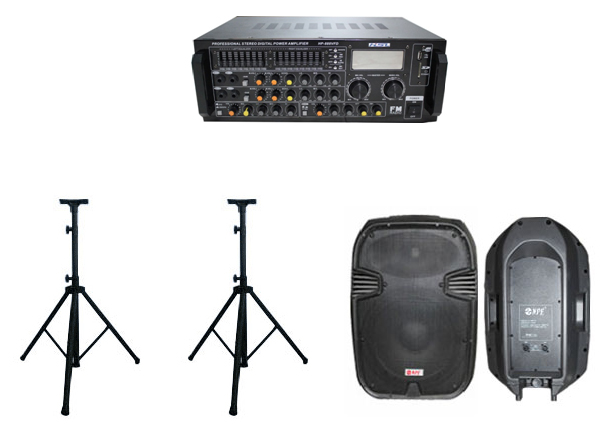 ชุด เครื่องขยายเสียง (Power amp) ขนาด 150 วัตต์ พร้อมลำโพง +ขาตั้ง (งบ สพฐ)