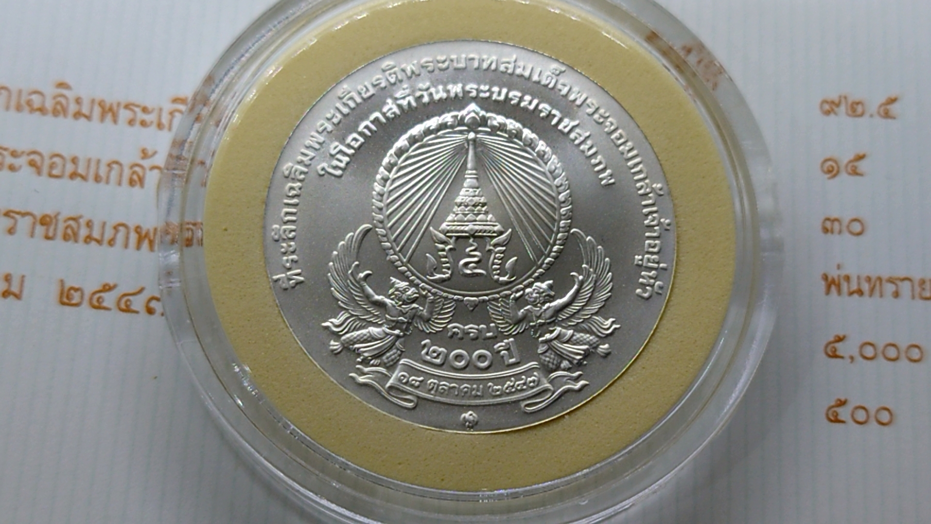 เหรียญเงินพ่นทราย ที่ระลึก 200 ปี รัชกาลที่ 4 ขนาด 3 เซ็น พร้อมกล่องและใบเซอร์ 2547