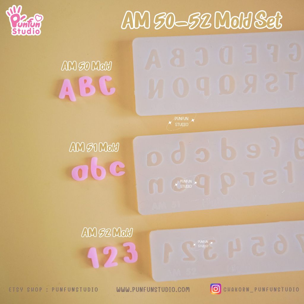 แม่พิมพ์ตัวอักษร AM 50-52 Mold / Height 1.1-1.5 cm หนา 2 mm / แม่พิมพ์ซิลิโคน