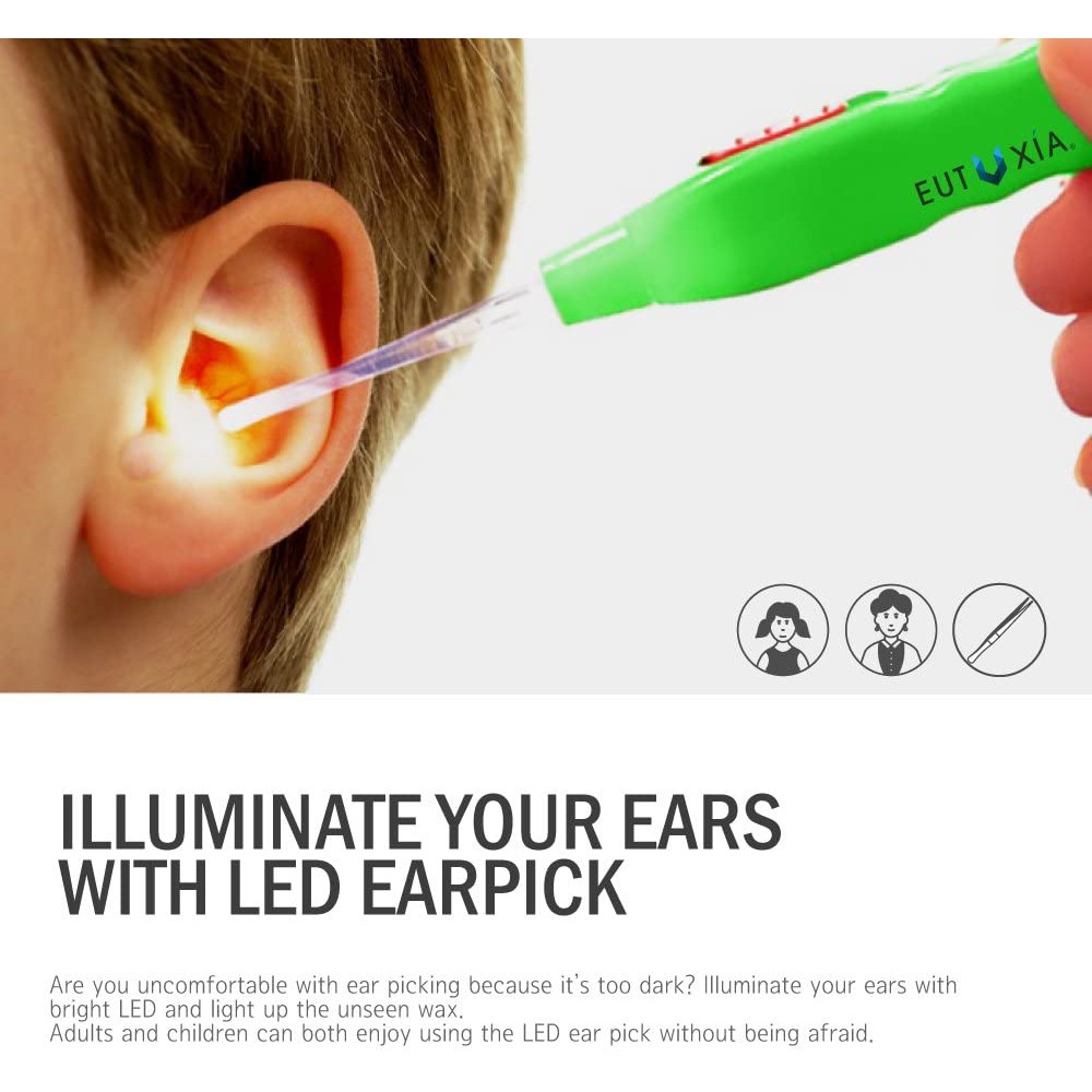 MUISUNGSHOP ที่แคะหูมีไฟ Ear Wax Remove ไม้แคะหูมีไฟLED ที่แคะหูมีไฟ ไม้ปั่นหู หัวแคะมี 3 แบบเปลี่ยนได้