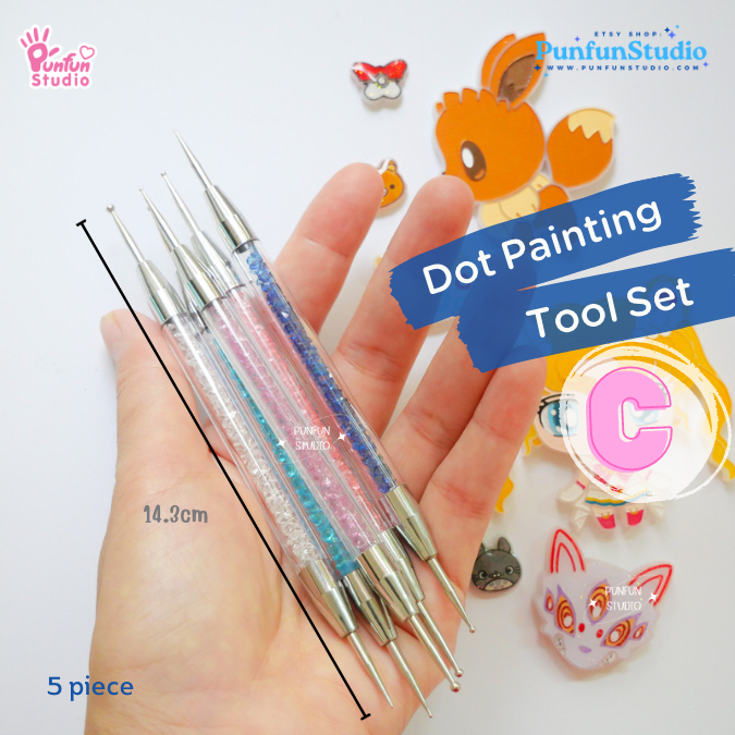 อุปกรณ์หัวกลมหลายขนาด Dot Painting Tool Set C / Set 5 pieces / 10 various head sizes.
