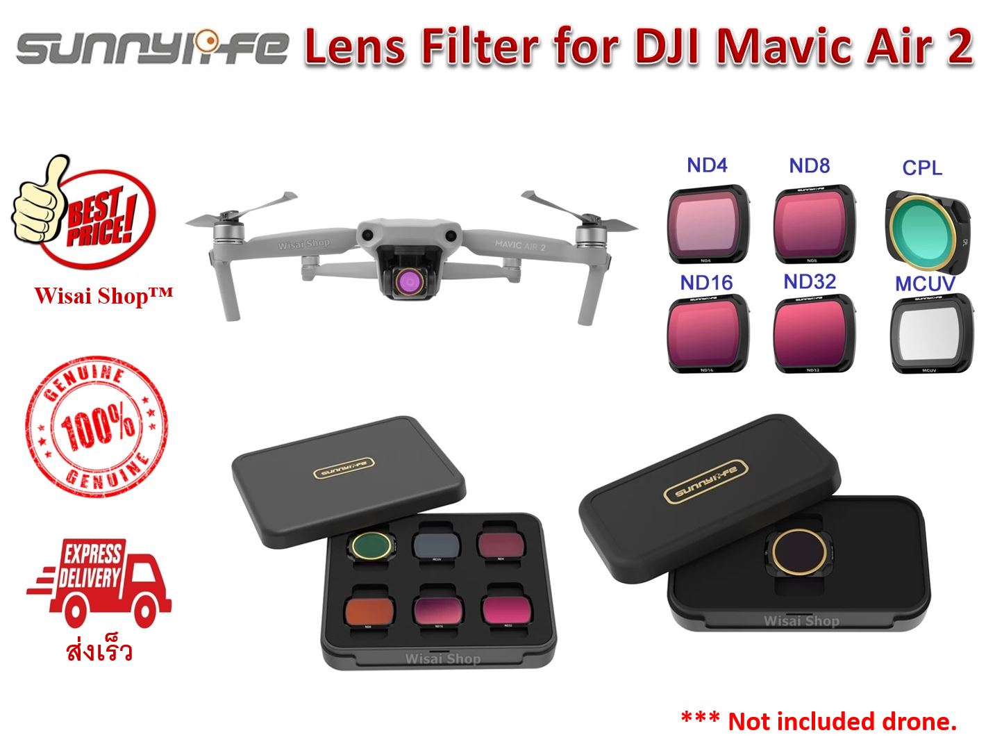 Sunnylife ชุดเซ็ตฟิลเตอร์คุณภาพสูง MC-UV / CPL / ND4 / ND8 / ND16 / ND32 สำหรับ DJI Mavic Air 2