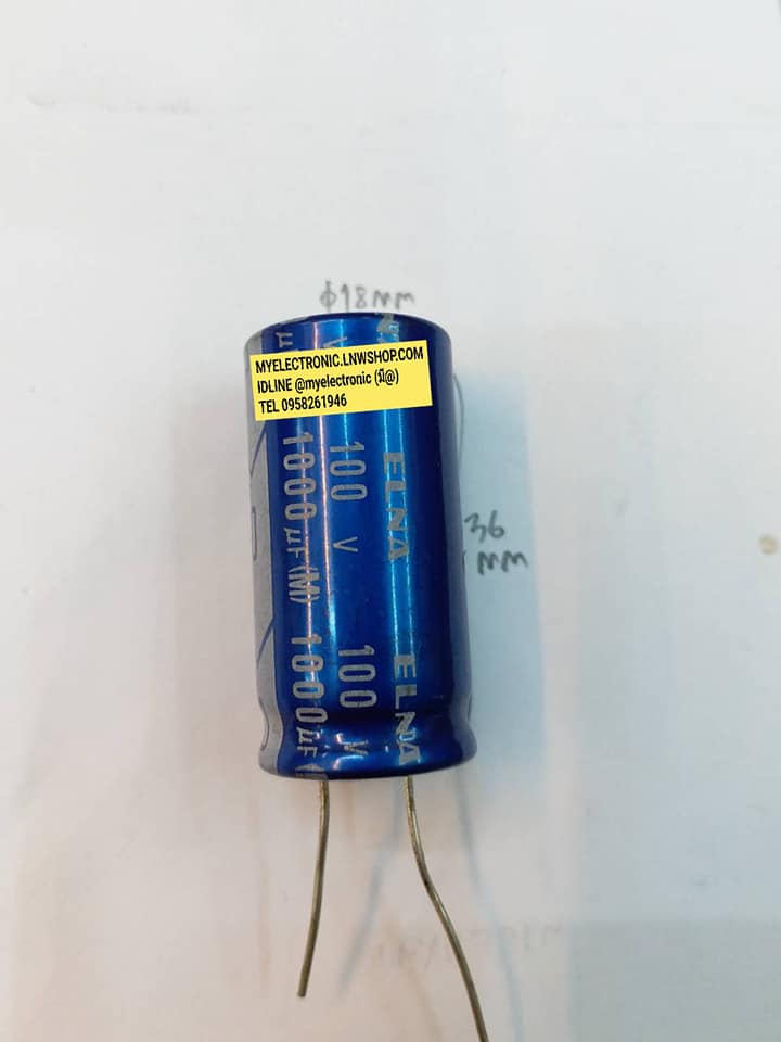 C1000UF100VDC85cเส้นผ่านศูนย์กลางอ้วน18MM.สูง36MM.ยี่ห้อELNA JAPAN