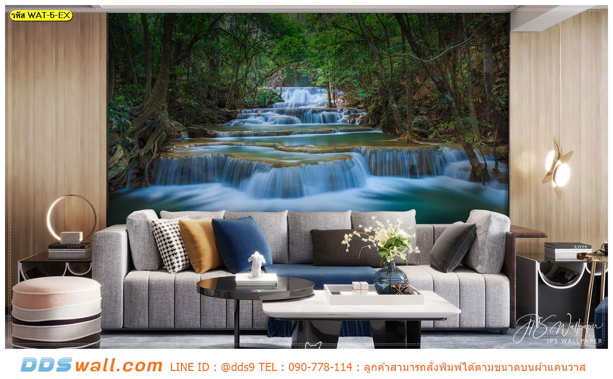 ปริ้น ภาพศิลปะ ผ้าCanvas ตกแต่งห้องรับแขก ลายน้ำตกสวยๆ ภาพคมชัดดูสวยงาม