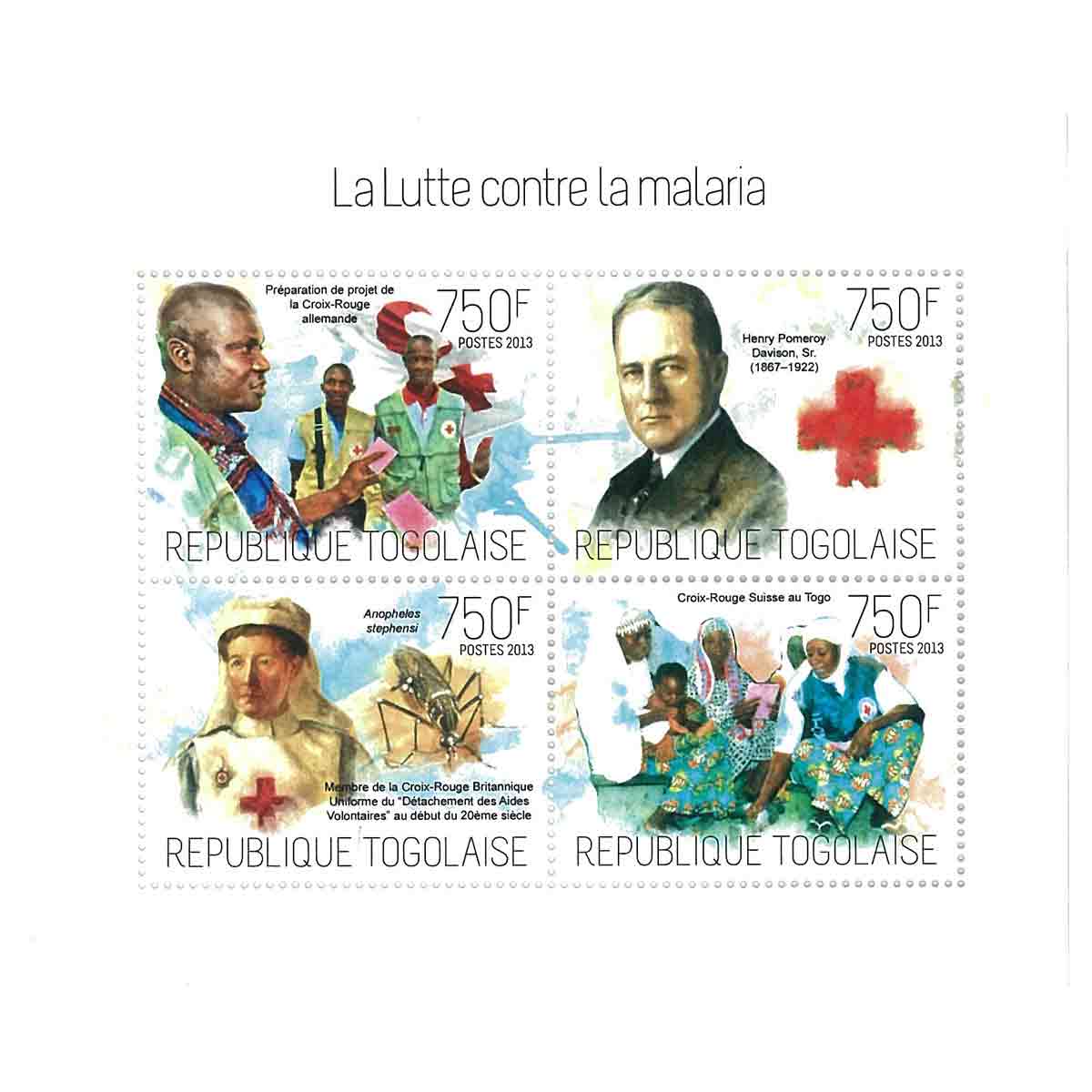 Togo Stamp, 2013 The Fight Against Malaria, Red Cross, Famous People