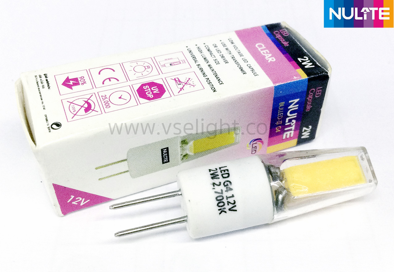 หลอด LED Capsule ขั้วเสียบ G4 2W 12V 200 Lumen แสง 2700K warmwhite Nulite