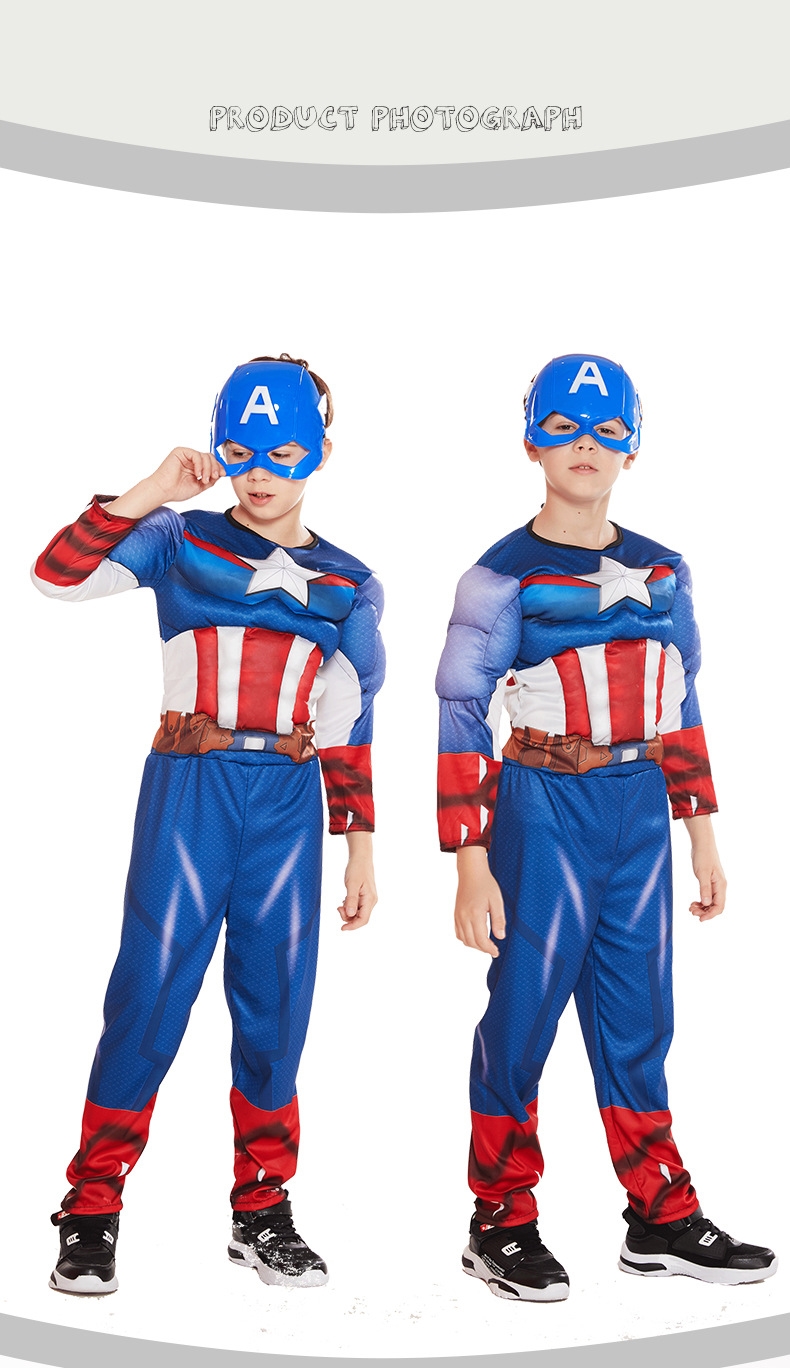 7C72 ชุดเด็ก ชุดกล้าม กัปตันอเมริกา Muscle Captain America Costumes