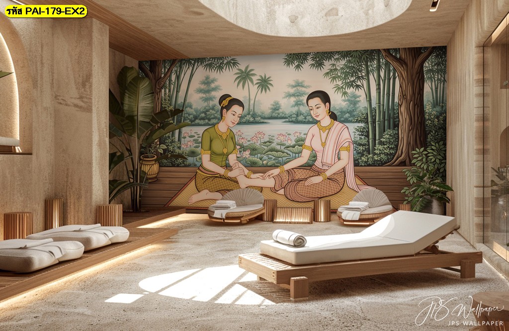 วอลเปเปอร์ภาพวิวลายไทยขนาดใหญ่ สร้างบรรยากาศสปาหรู ให้พื้นที่ผ่อนคลายและเป็นเอกลักษณ์เฉพาะตัว