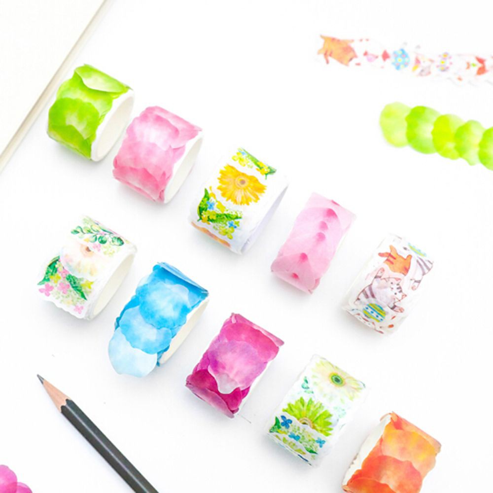 MUISUNGSHOP Washitape เทปลายดอกไม้ ตกแต่งการ์ด เทปการ์ตูน สำหรับตกแต่ง DIY มาส์กกิ้งเทป