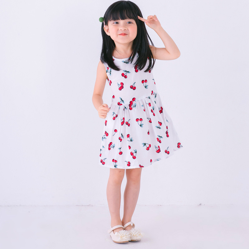 MUISUNGSHOP 🍒 เดรสเด็กลายเชอร์รี่ ลายดอกไม้ มินิเดรส เดรสเด็กผู้หญิง 🍒