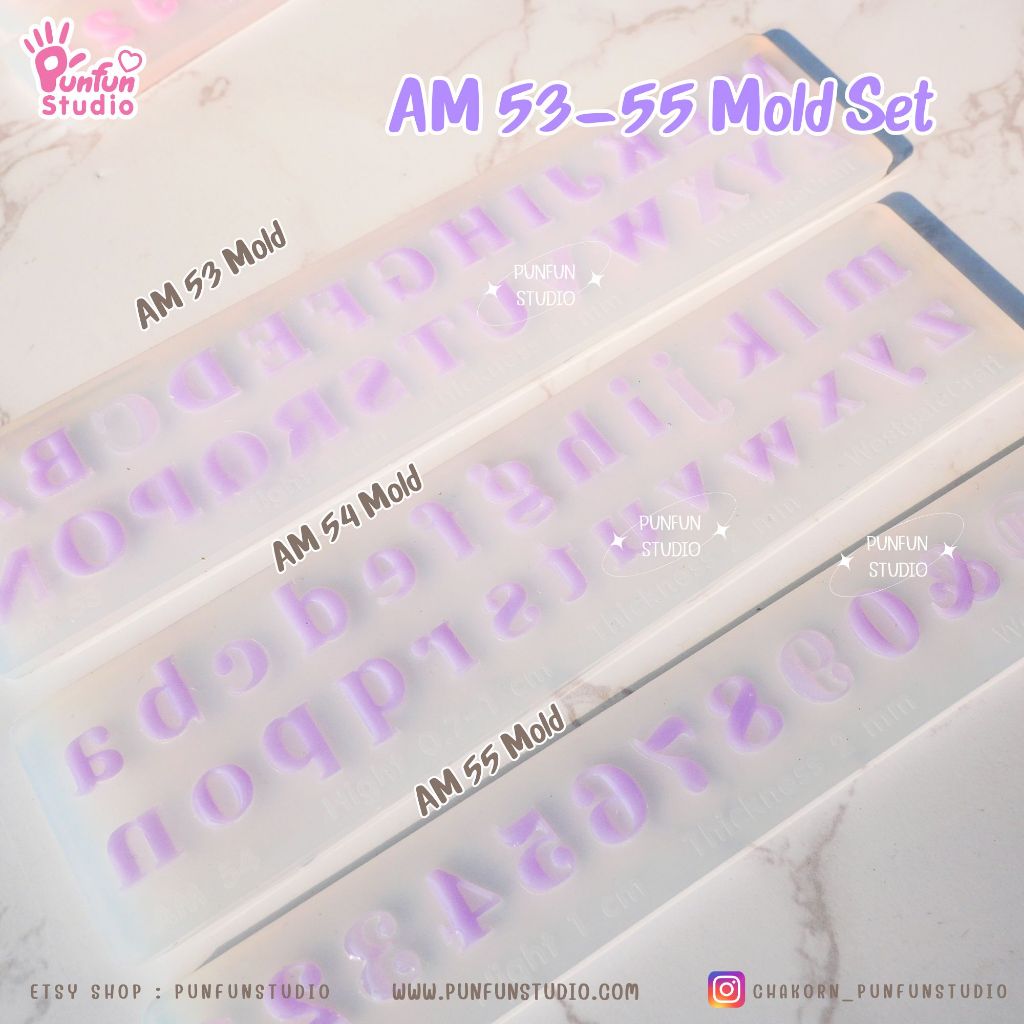 แม่พิมพ์ตัวอักษร AM 53-55 Mold / Height 1.1-1.5 cm หนา 2 mm / แม่พิมพ์ซิลิโคน
