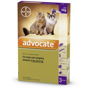 ADVOCATE SMALL CAT ยาหยดป้องกันพยาธิหนอนหัวใจ สำหรับแมวที่มี่น้ำหนัก 4-8 KG.