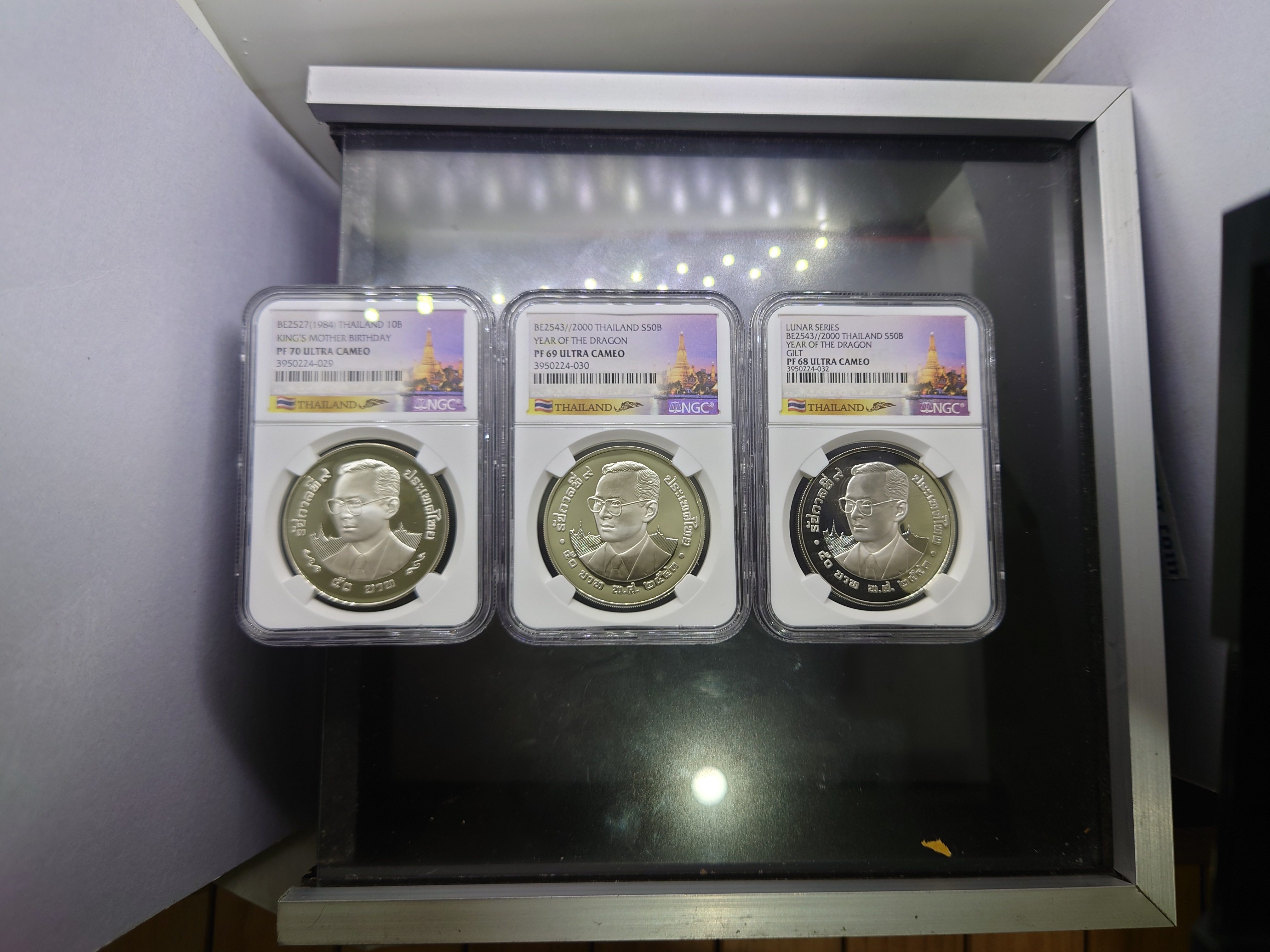เหรียญเกรด PF 68-69-70 ULTRA CAMEO NGC เหรียญเงินขัดเงา 50 บาท ครบชุด 3 เหรียญ ปีมังกร ค.ศ.2000