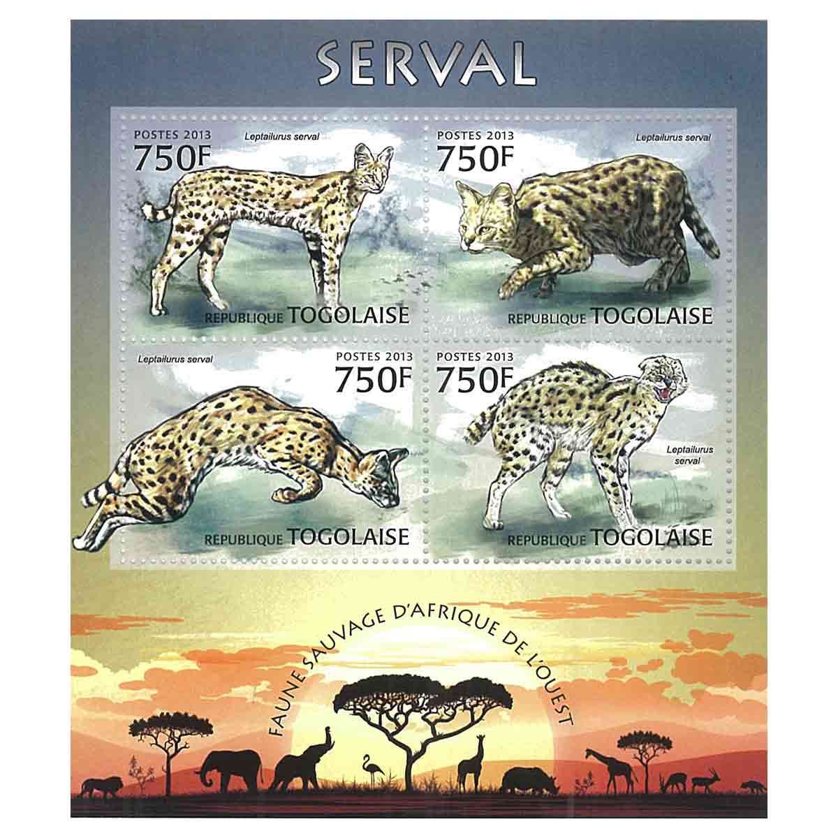 Togo Stamp, 2013 Serval, Wildlife, Animals