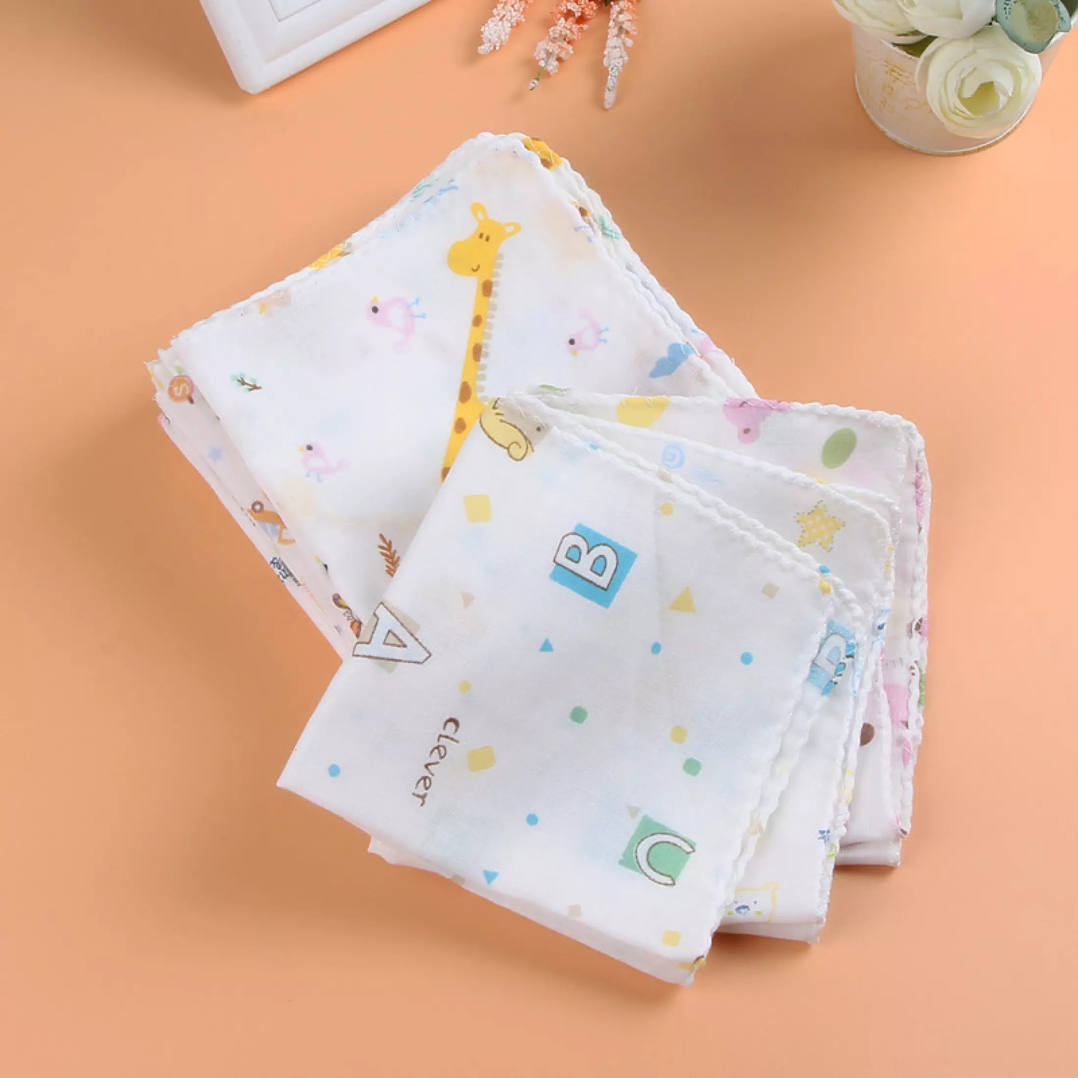MUISUNGSHOP ผ้าเช็ดหน้าเด็ก ผ้าฝ้าย100% ผ้าเช็ดเอนกประสงค์ ไม่ระคายเคืองผิว