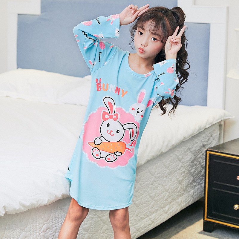 MUISUNGSHOP ชุดนอนเด็กผู้หญิง แบบเดรสกระโปรงแขนยาว สินค้าพร้อมส่ง