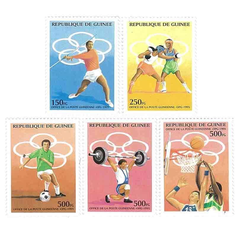 Republic of Guinea Stamp, 1995 Sports, Football, Basketball, Weight Lifting, Boxing
