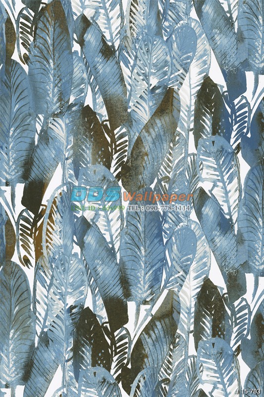 JPOP15-73 ลายใบไม้เล็ก สีฟ้า