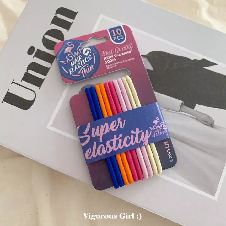 MUISUNGSHOP ยางรัดผมอย่างดี สไตล์เกาหลี super elastic เส้นใหญ่ ไม่ขาดง่าย 10ชิ้น / 5 สี