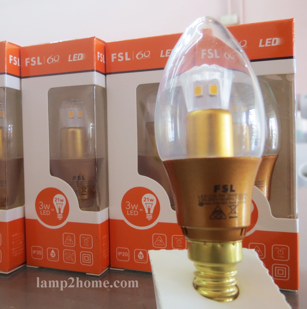 หลอดจำปา LED 3w ขั้ว E14 แสงเหลือง (หลอดโคมไฟระย้า)